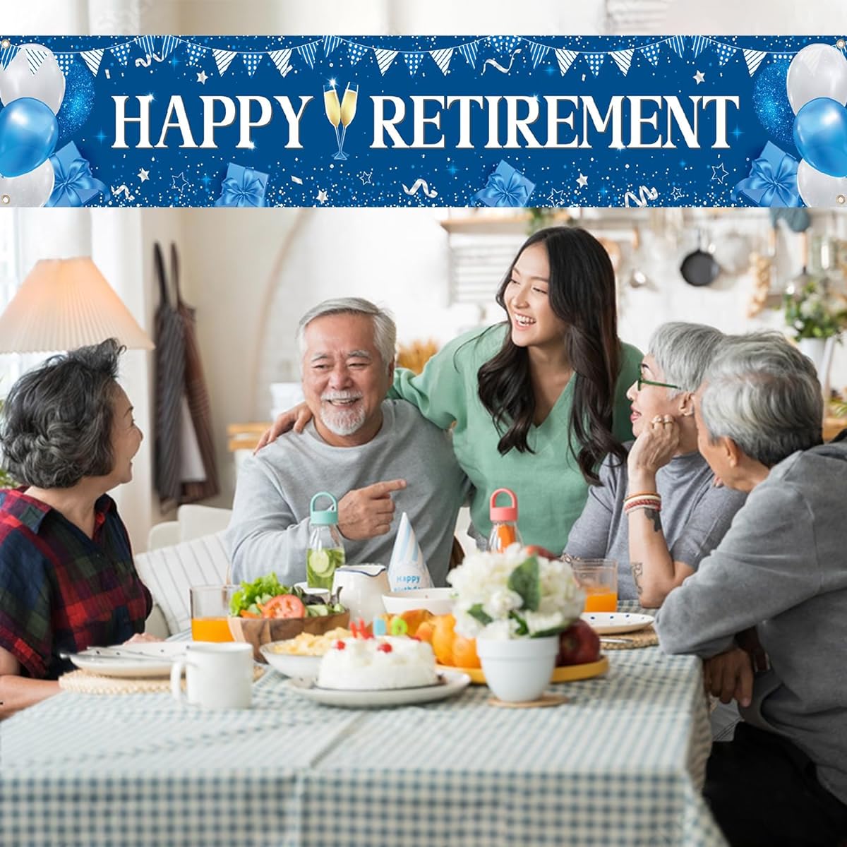 Retirement Party Decorations Happy Retirement Banner - Blue and White Retirement Yard Sign Backdrop Hanging Decorations for Indoor Outdoor Retirement Party Supplies(10x2ft)