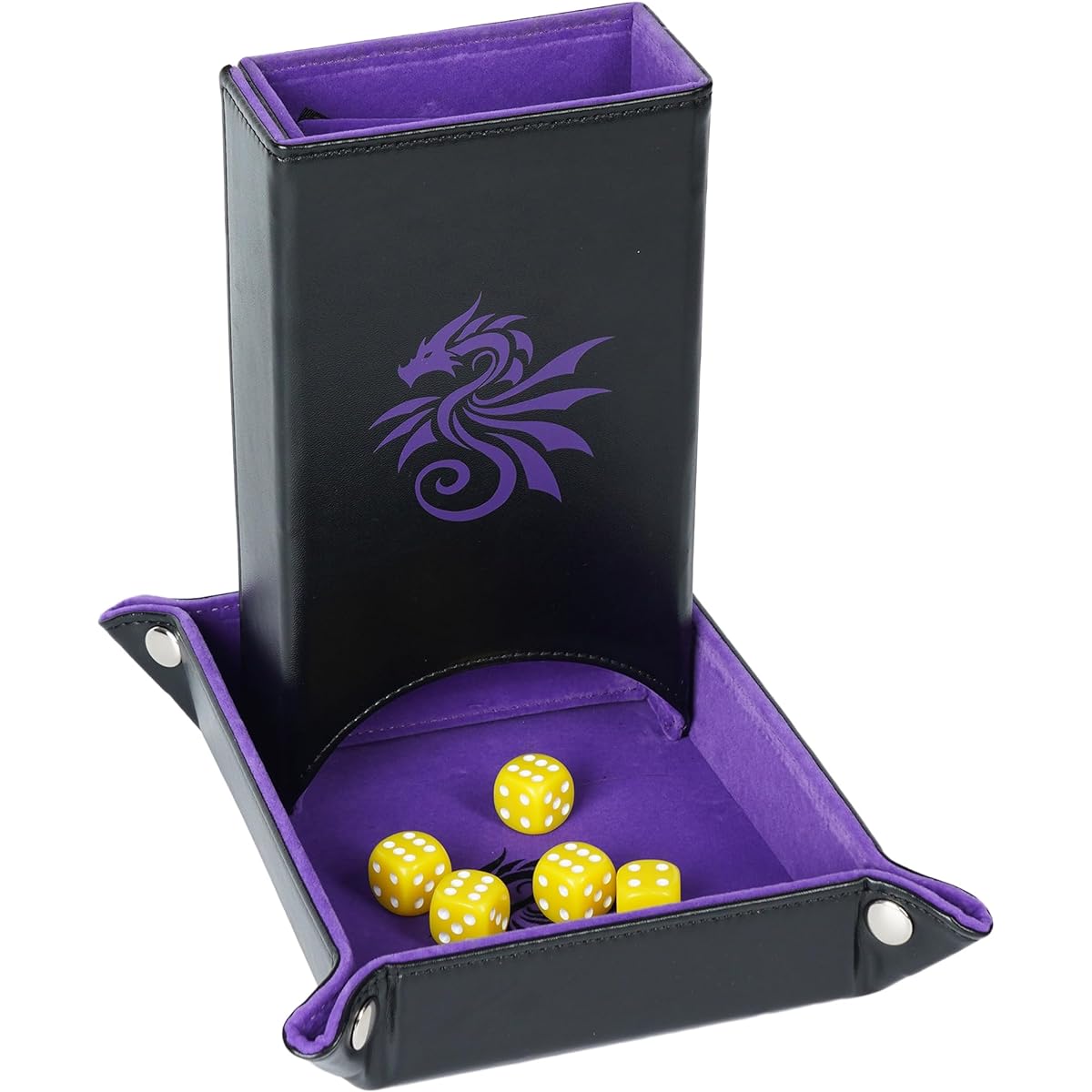 Dice Tower | Portable Game D&D Dice Tower with Tray and 5 Dice | Foldable Dice Rolling Tower for Travel | DND Dice Tower for RPG Board Games | Dice Tower Dungeons and Dragons