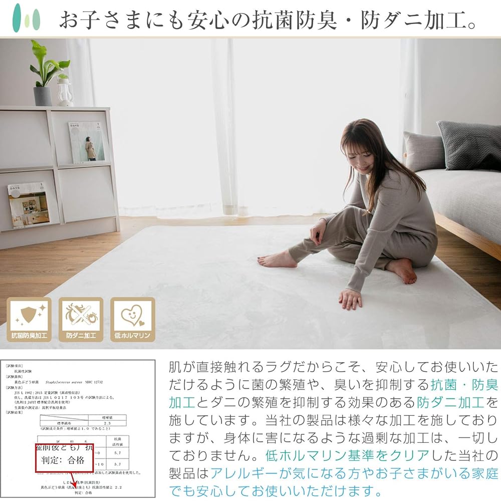 Replac All Carpet Rug, Approximately 4 Tatami Mats, Rug Mat, 200 x 300cm, Washable Mat, Fluffy Texture, Flannel, Non-Slip, Compatible with Hot Carpets, Dust Mite Resistant Rug, For All Seasons, Muji Pattern, White
