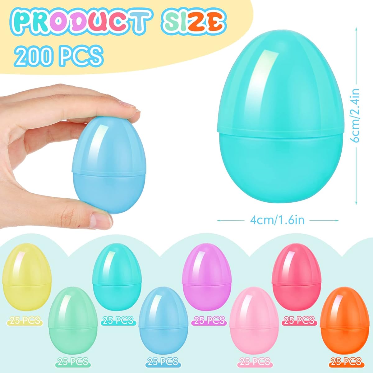 200 Pieces Plastic Easter Eggs Colorful Fillable Easter Eggs Empty Pastel Plastic Eggs Bulk Sale Basket Stuffer Kids Easter Egg Hunt Game Party Surprise 2.36 Inch 8 Colors