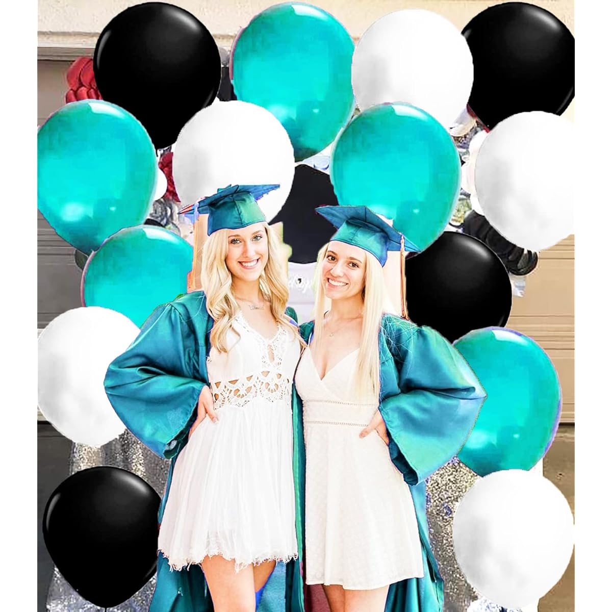 Turquoise Black White Graduation Decorations 2022/Turquoise Black Birthday Decorations for Women Teal White Black Balloons 30 Pieces Teal White Black Bridal Shower Decorations/Wedding/Breakfast Blue White Birthday