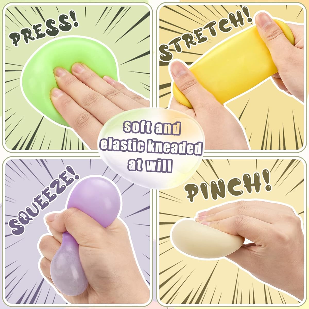 10 Colorful Dumpling Stress Balls Fidget Sensory Toy for Stress Relief, Squeeze Dough, Halloween Projects, Trick People, Kids Play