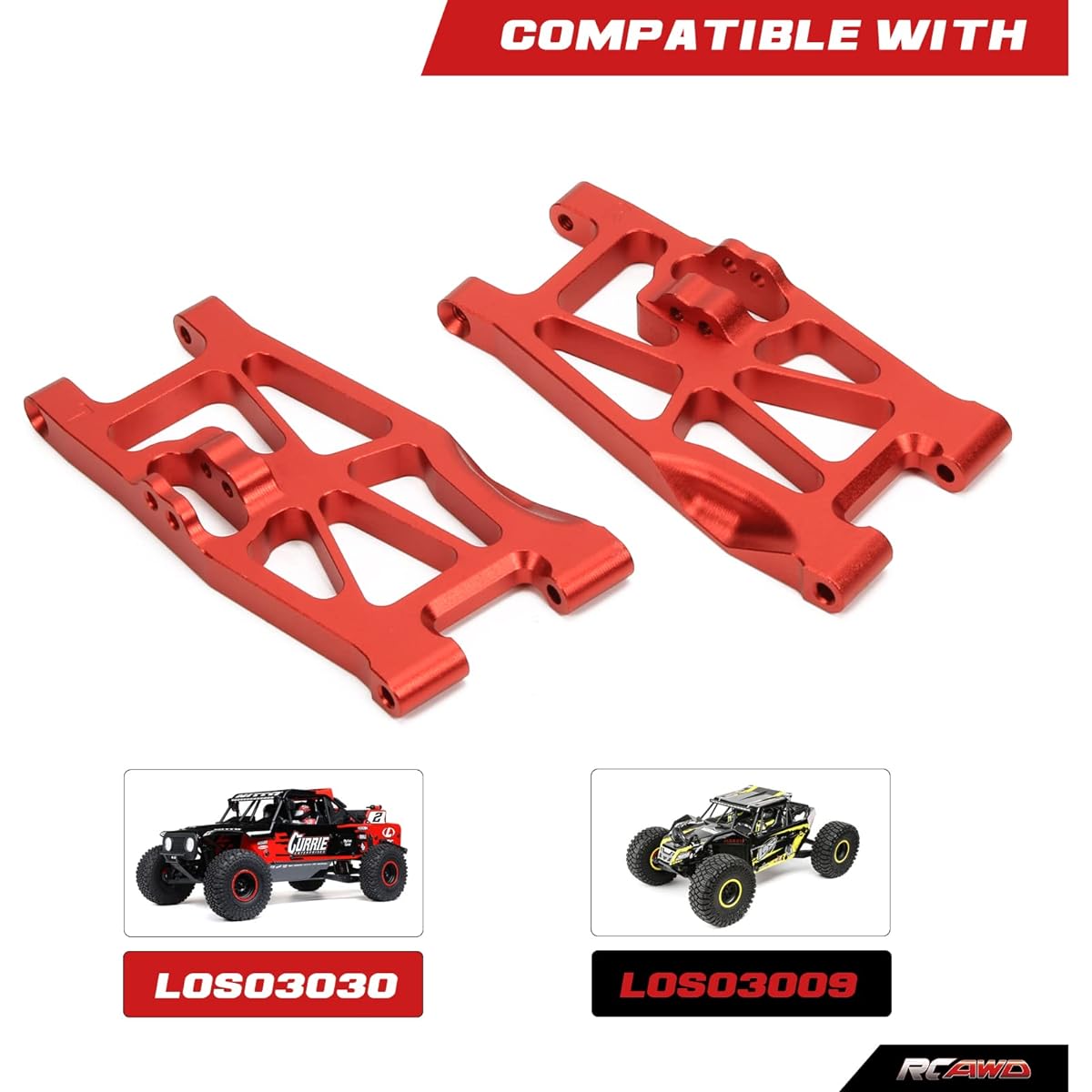 RCAWD Aluminum A-Arm Set for 1/10 Losi Hammer Rey, Losi Rock Rey Upgrade Front Suspension Arm Parts for #LOS234011 Red
