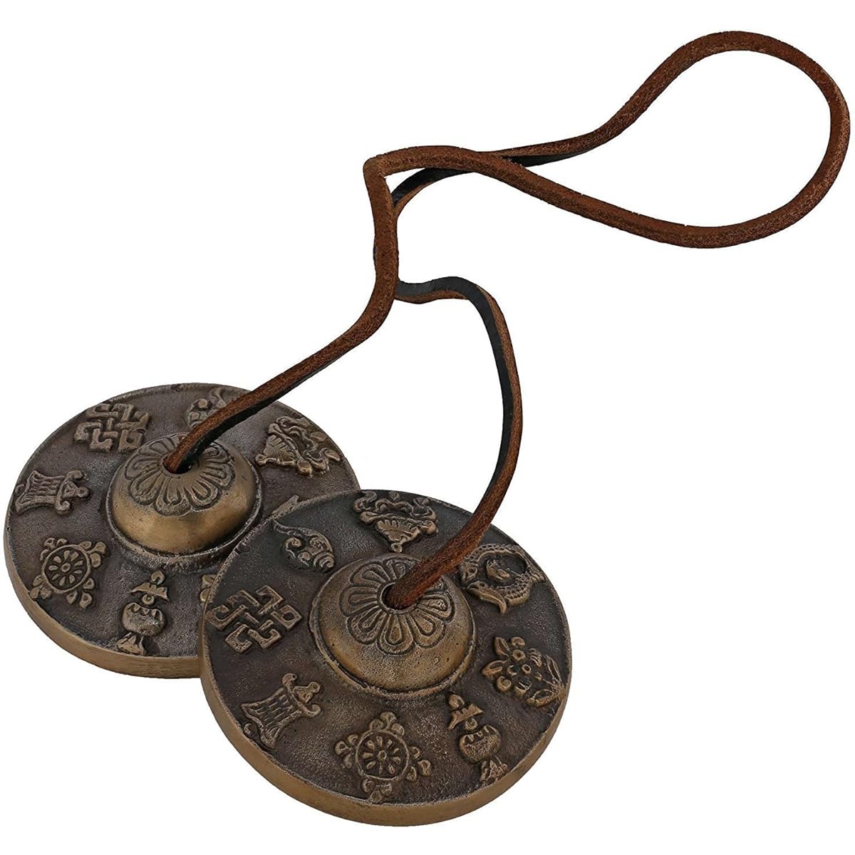 Artvarko Brass Tibetan Hand Manzilla with Leather Cord, Antique Finish, 3 Inch