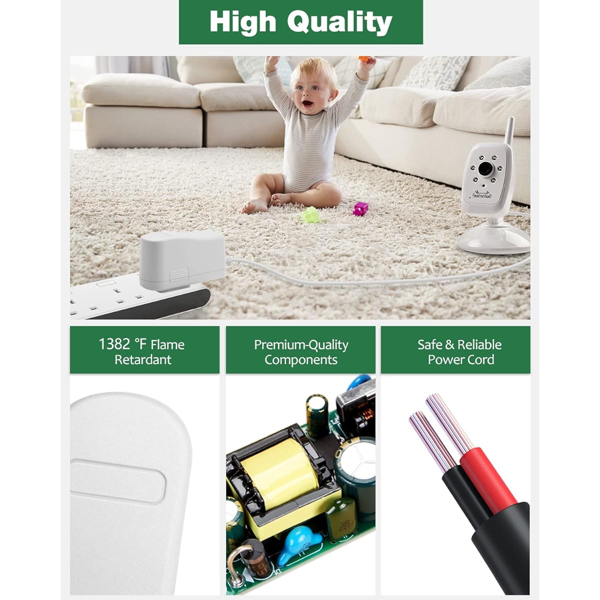 Replacement Summer Infant Baby Monitor Charger 29190A 29000 29000A 28650A 28450 28580 29240 28980 28970 2018 Style Monitor and Camera JOVNO 7.5V 500mA AC Adapter 6.5ft Extra Long Power Cord