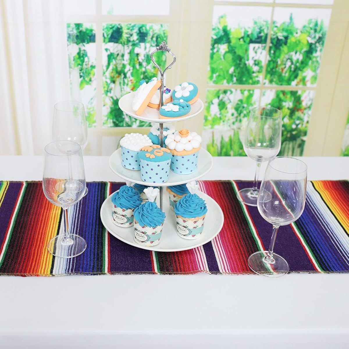 TRLYC 60x102 Mexican Tablecloth Serape Colorful Stripes for Wedding Party 14X84" K180508 14X84 Mexican table runner 5PCS