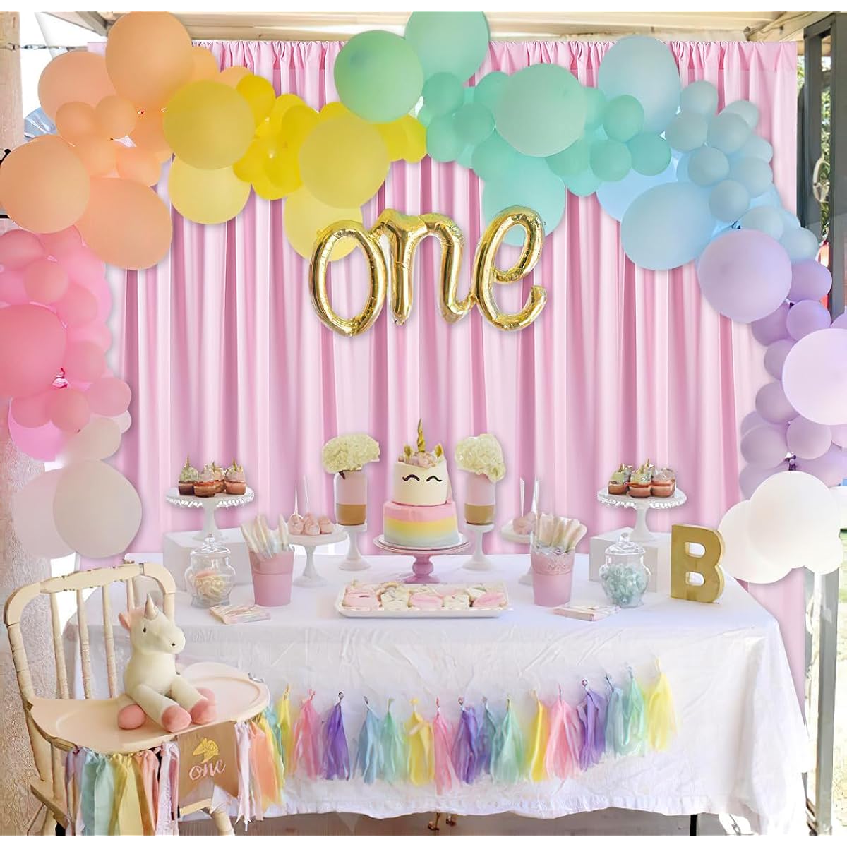 MoKoHouse 10ft x 8ft Pink Backdrop for Parties, Blush Pink Backdrop Drape for Birthdays, Light Pink Backdrop, 2 Panels 5ft x 8ft