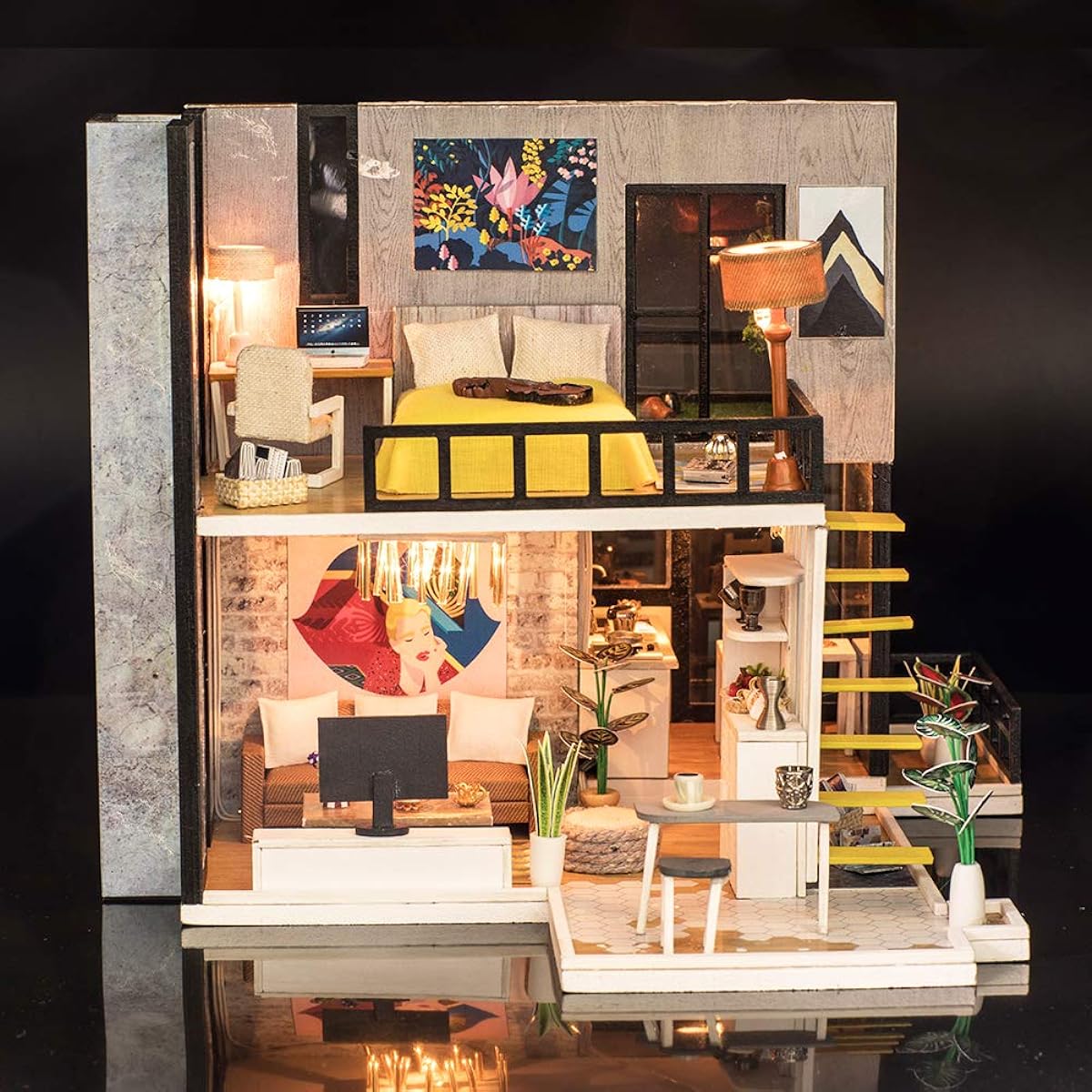 SPILAY DIY Miniature Dollhouse Wooden Furniture Kit Handmade Mini Modern Villa Model with Dust Cover & Music Box 1:24 Scale Creative Dollhouse Toys for Adults Teenagers Ideas Gifts (September Fore)