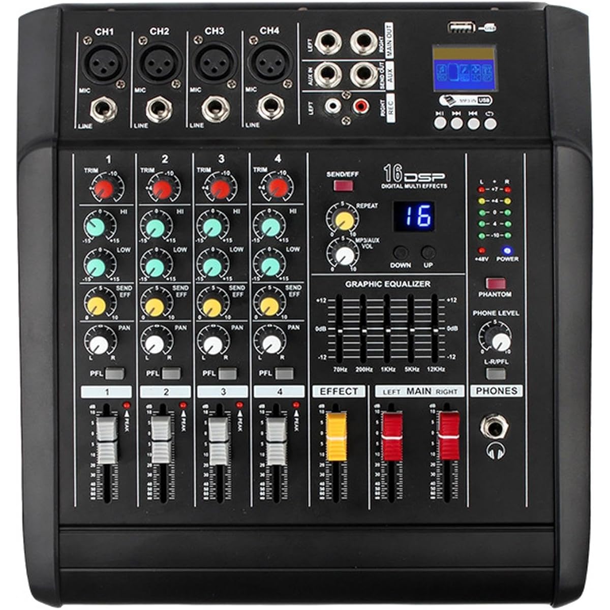 PEWETE DJ Audio Mixer Amplifier Mixing Console Professional 600wx2 Stereo DJ Mixer Soundboard Console System PC for Live