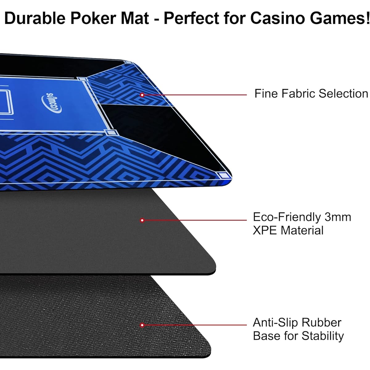 SUNMCCN Poker Mat - 47 x 24 Inch Professional Rubber Poker Table Mat Topper for Texas Hold'em Blackjack Casino Games, Foldable Portable Design with Carry Bag