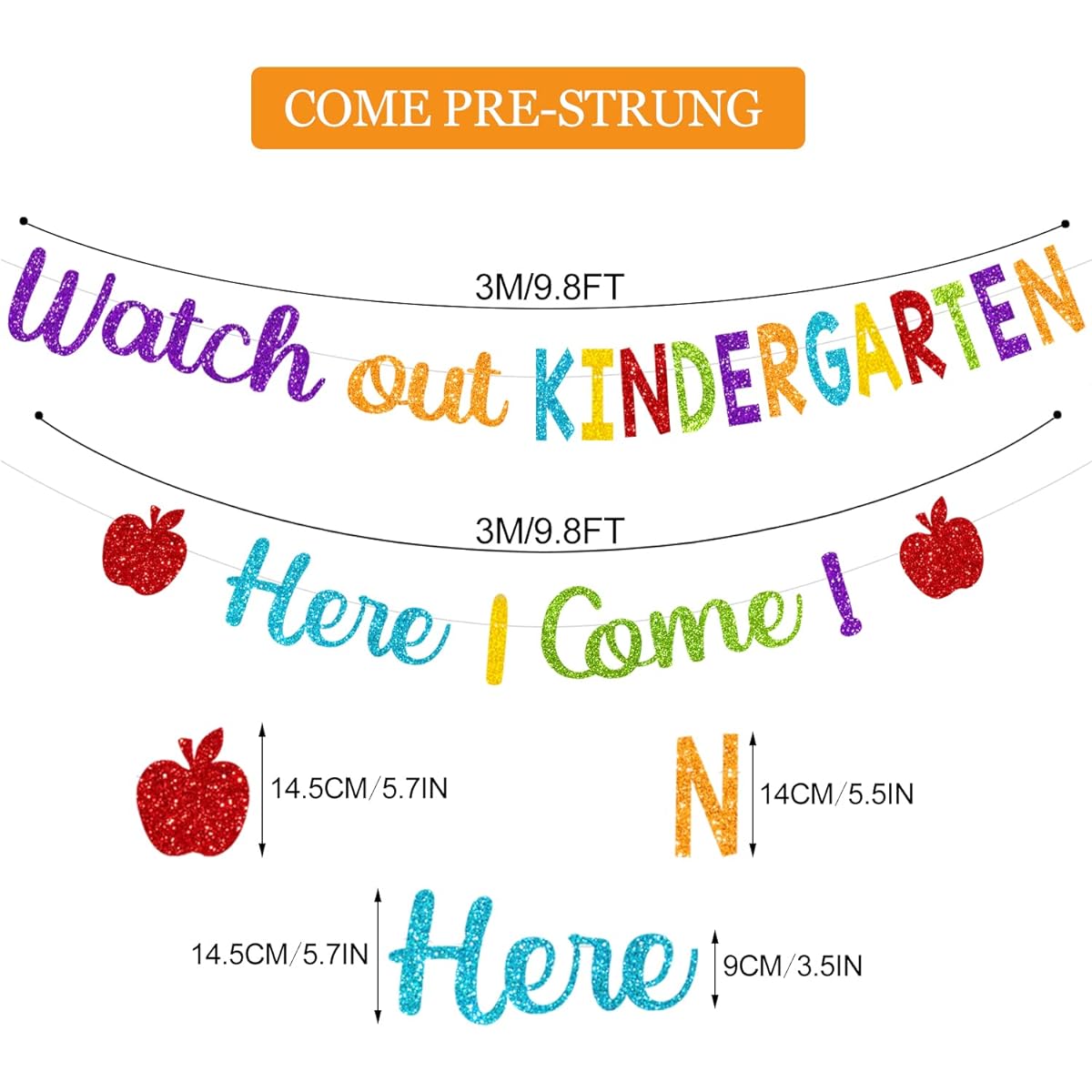 PTFNY Glitter Watch Out Kindergarten Here I Come Banner Back to School Banner First School Preschool Banner Preschool Preschool Banner Preschool/Kids/Classroom/Party Decoration Supplies