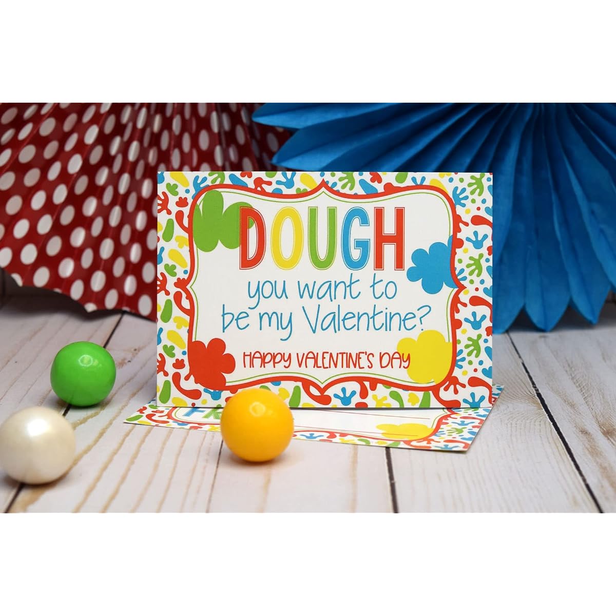 AmandaCreation Dough You Want To Be My Valentine Modeling Dough Themed Valentine's Day Cards, Great Gifts for Friends and Classmates, 30 3.5" x 5" Fill-in Cards, No Envelopes