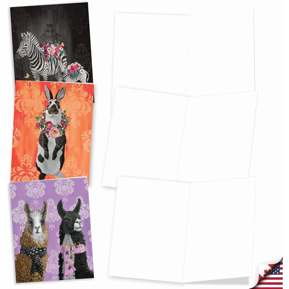 The Best Card Company - 20 Multipurpose Cards with Envelopes (2 of Each Design, 10 Designs) - Assorted Blank Greeting Cards - Fancy Wildlife AM3364OCB-B2x10