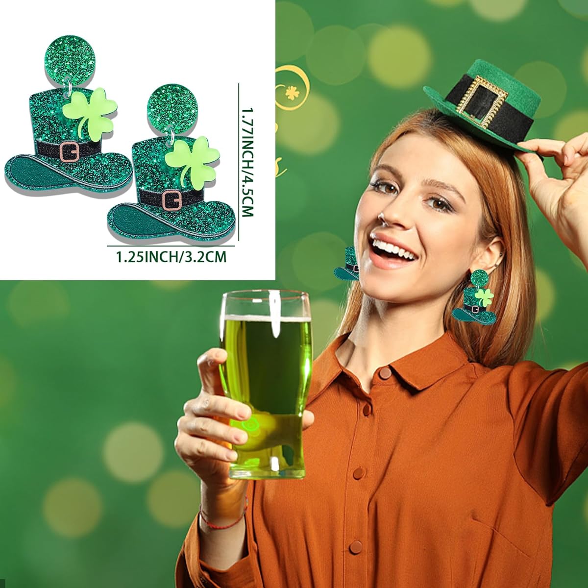 St. Patrick's Day Earrings Green Acrylic Clover Earrings for Women Girls Cute St. Patrick's Day Accessories