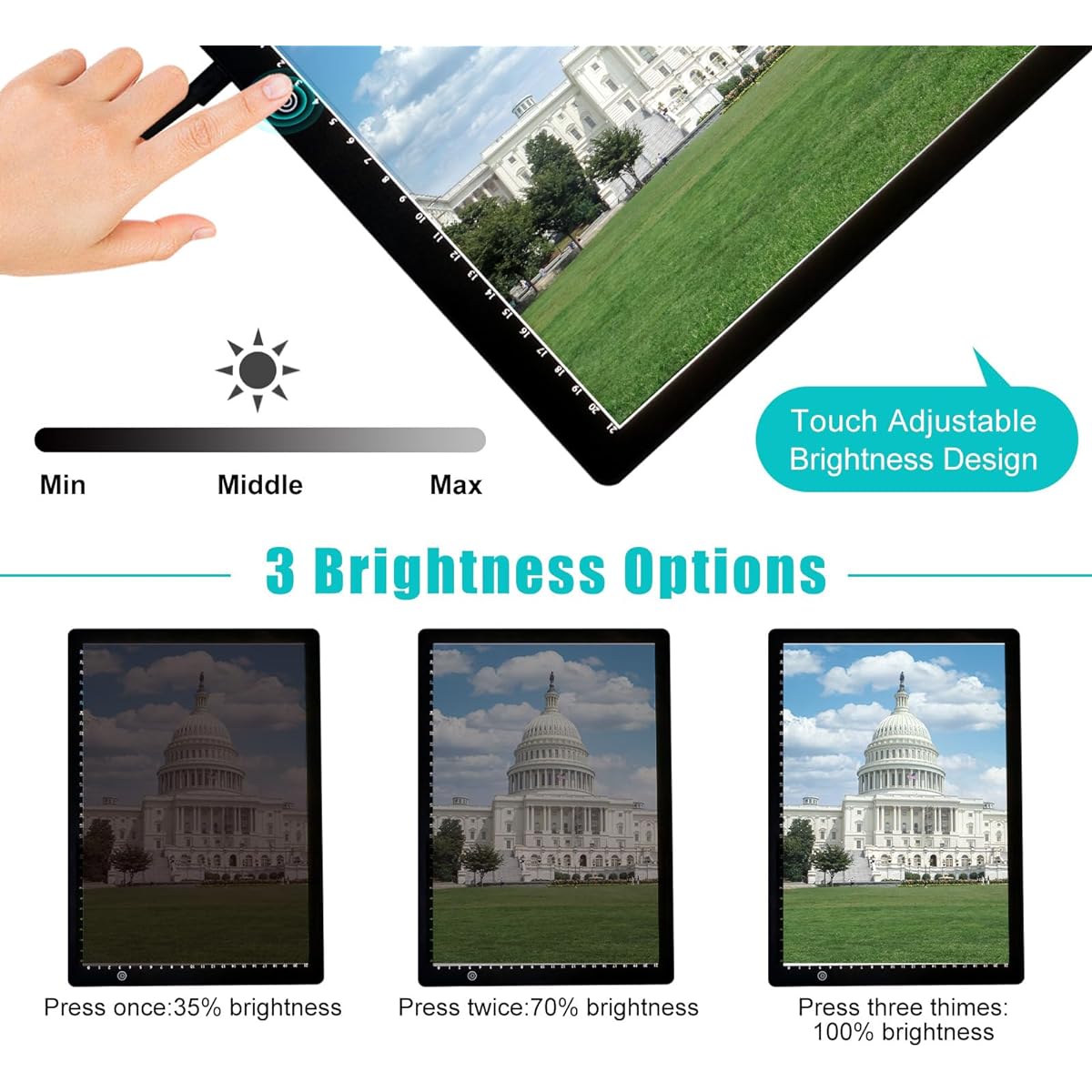 A4 Light Pad - Diamond Painting Light Board 3 Levels Adjustable Brightness Tracing Light Box Type-C USB Power Cable LED Light Pad for Diamond Painting Weeding Vinyl Drawing