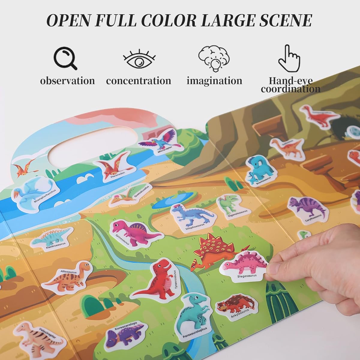 Jelly Sticker Book for Kids 2-4 Reusable Stickers 4 Scenes | Animals Dinosaurs Letters Vegetables Fruits Resealable Sticker Book for Kids Great Travel Activity No Screen Fun Toy