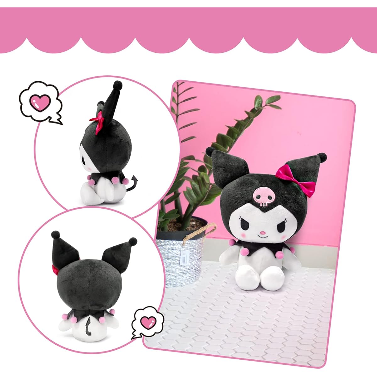 Kawaii Anime Plush Toys 10" Cartoon Stuffed Animal Figure Plush Pillow Toy Super Cute Cartoon Theme Party Favors Soft Kawaii Plush Toy Gifts for Girls Teens Fans Birthday Decorations (Black Black)