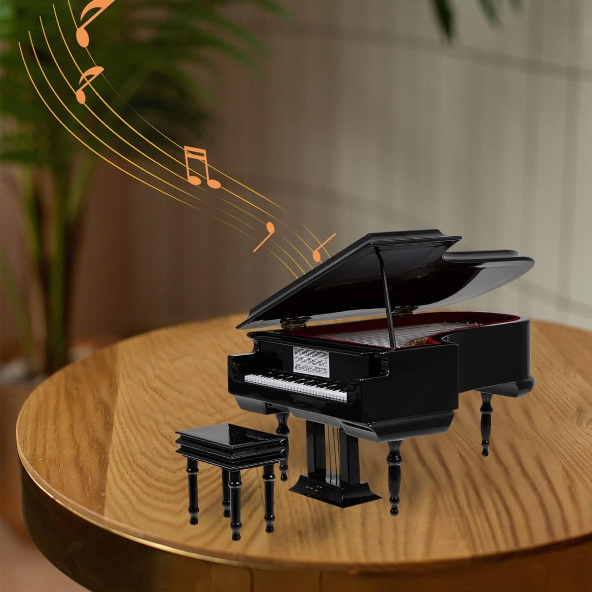 Mini Piano Music Box Plastic Miniature Piano Figurine Desktop Piano Music Box Birthday Halloween Christmas Women Girls Black