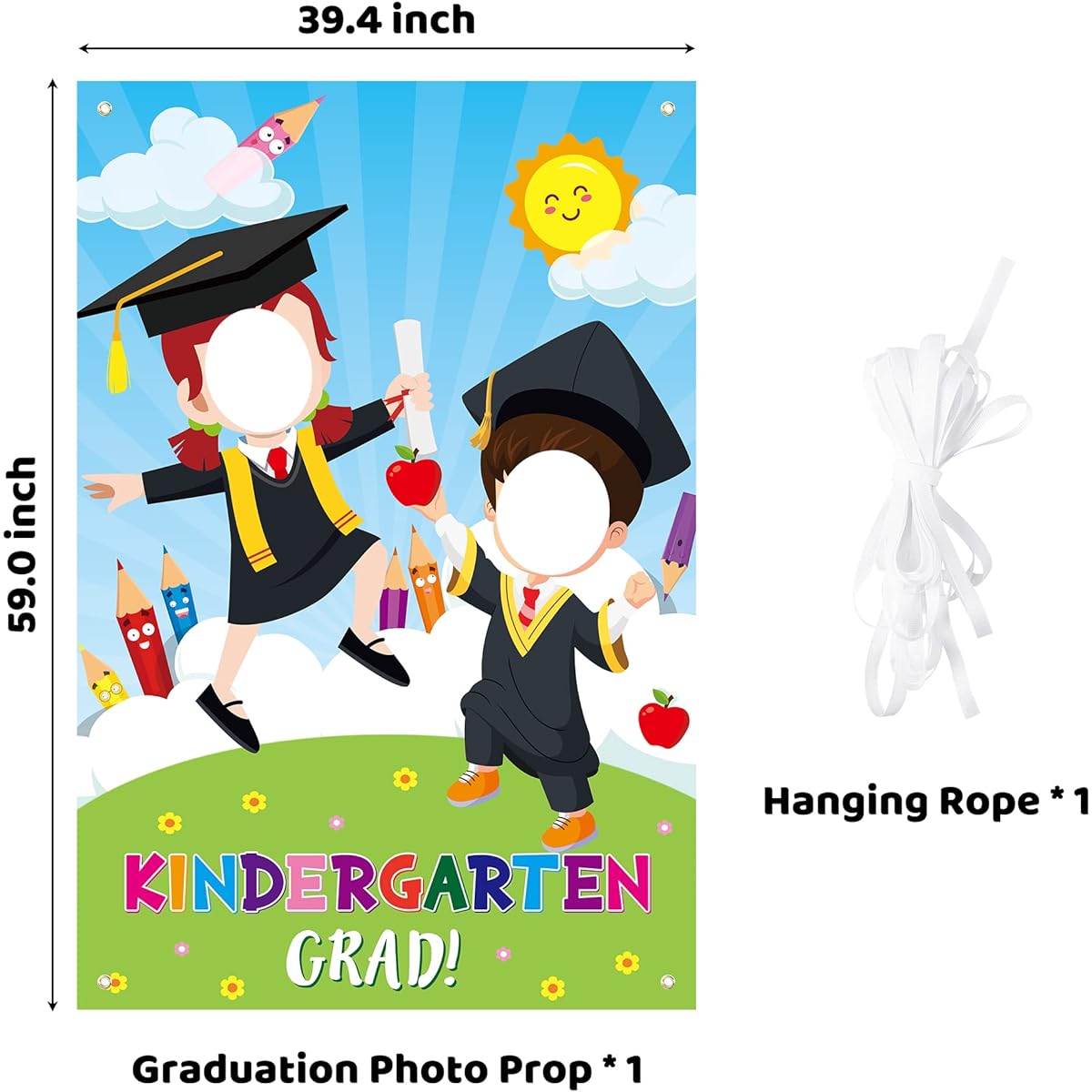 WATINC Kindergarten Graduation Photo Props Fabric Preschool Graduation Celebration Photo Backdrop 2023 Class Supplies Congratulations School Party Favors Funny Door Banner for Kids