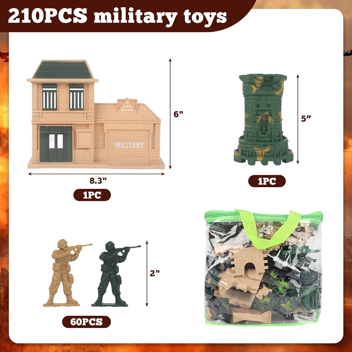 AMOR PRESENT 210 Pieces Army Men Military Set Army Men's Action Figure Military Soldier Playset Boys Christmas Birthday Gift