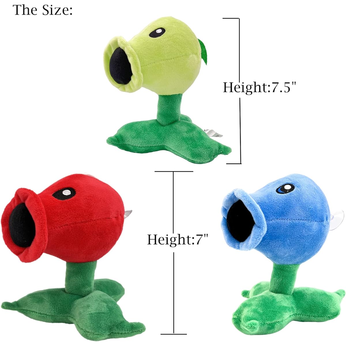 001 3 Pieces Plants vs Zombies Plush Toys Peashooter Snow Pea & Fire Pea, Soft Figure Dolls, Plants vs Zombies Toys PVZ Plush Toys 1 2 Set