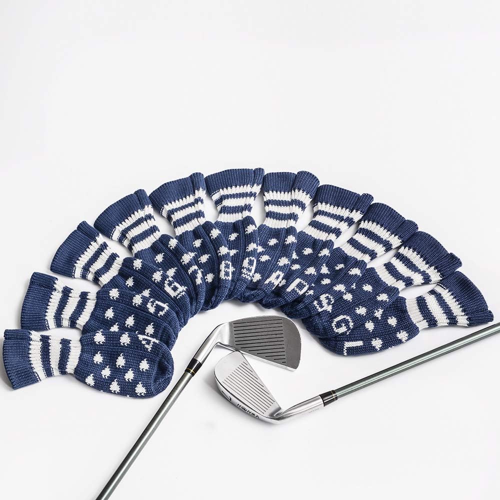 Sunbro Golf Knit Head Cover Iron Cover Golf Wedge Cover Head Cover Golf 11 Pieces/7 Pieces Navy (Iron Cover 11pcs)