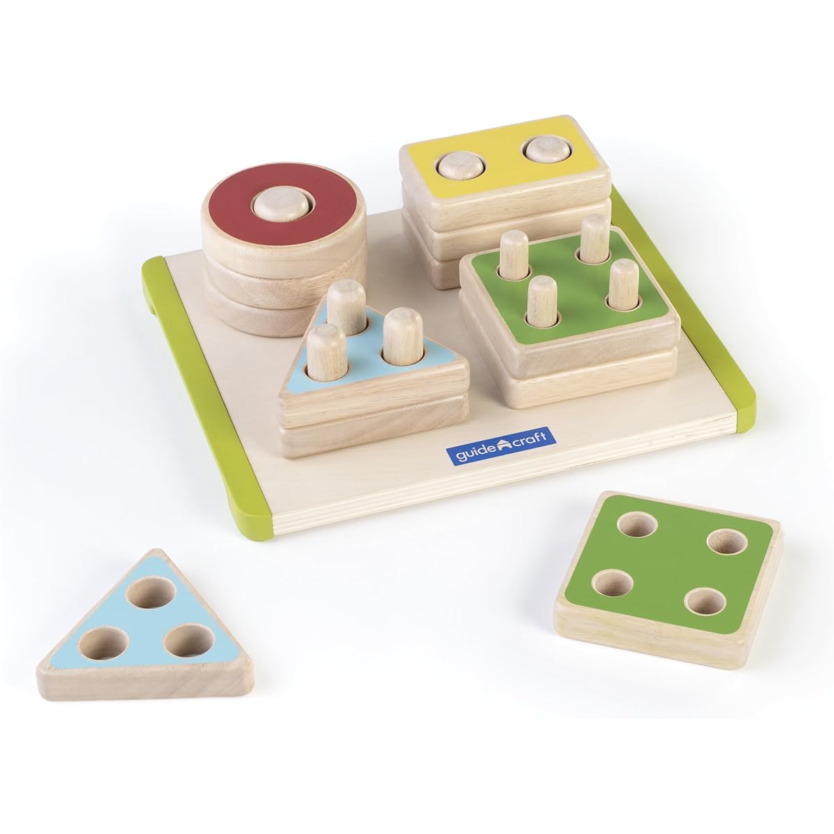 Guidecraft Sort & Stack Shapes Wooden Shapes with Matching Dowels - Educational & Learning Toys for Kids