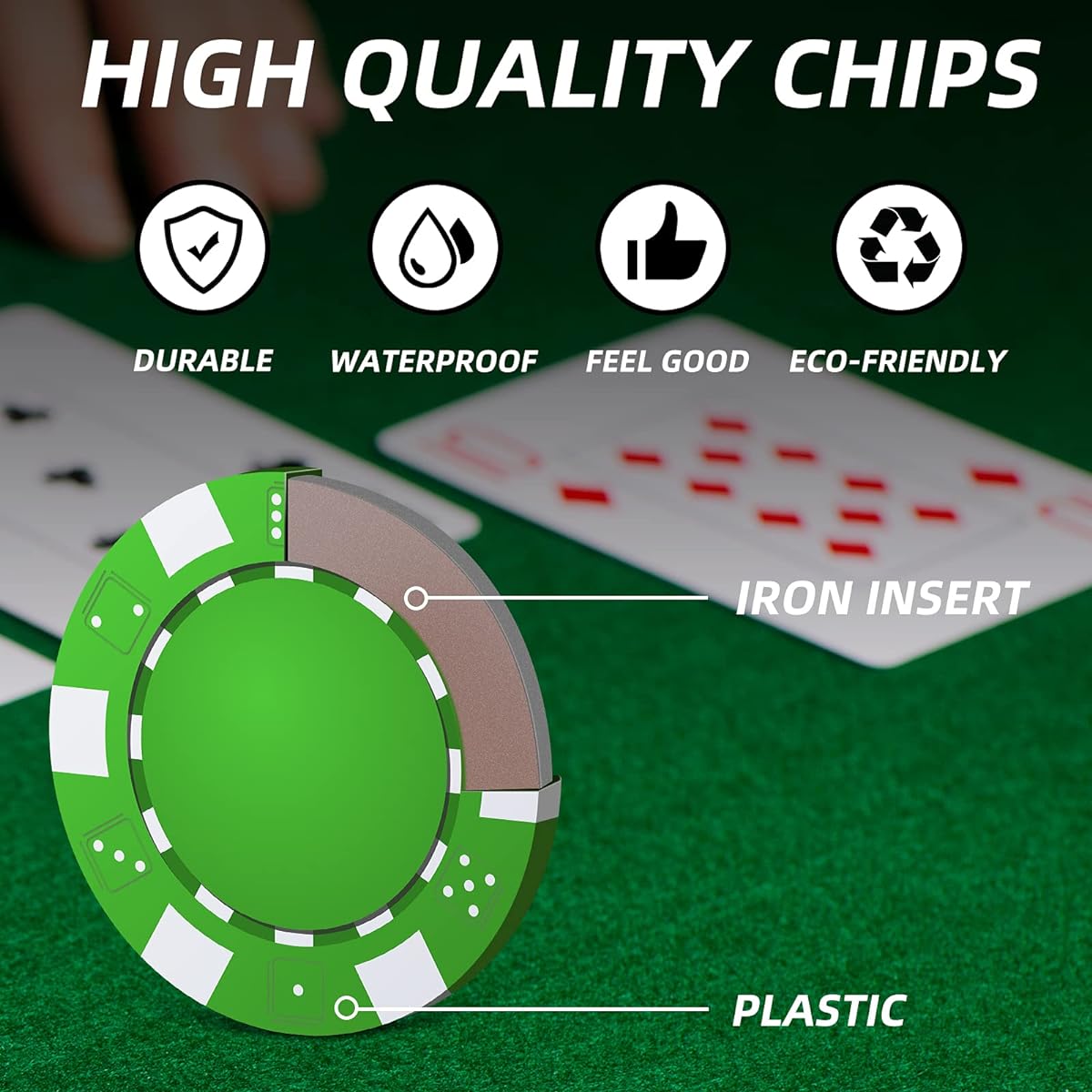 NOLIE Casino Poker Chip Set 400 Pieces with Aluminum Case and Double-Sided Poker Table Top for Gambling (11.5 Grams)