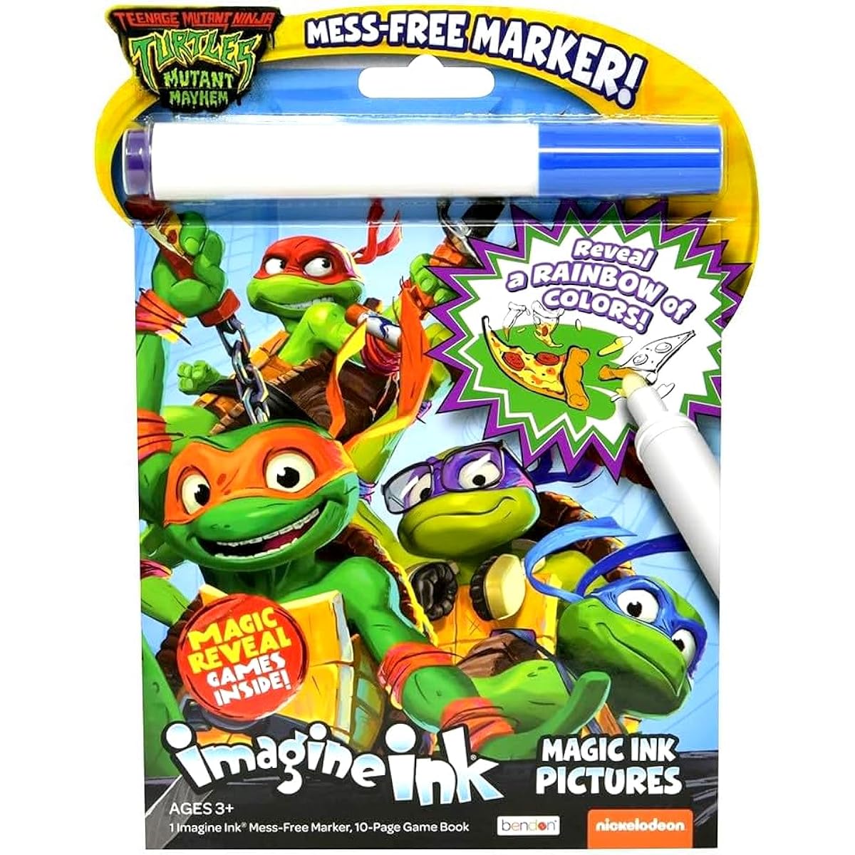 Bendon Magic Ink Coloring Set - 3 Imagine Ink Books for Boys Kids Toddlers with TMNT Ninja Turtles, Transformers, Hot Wheels Invisible Ink Pens and Stickers