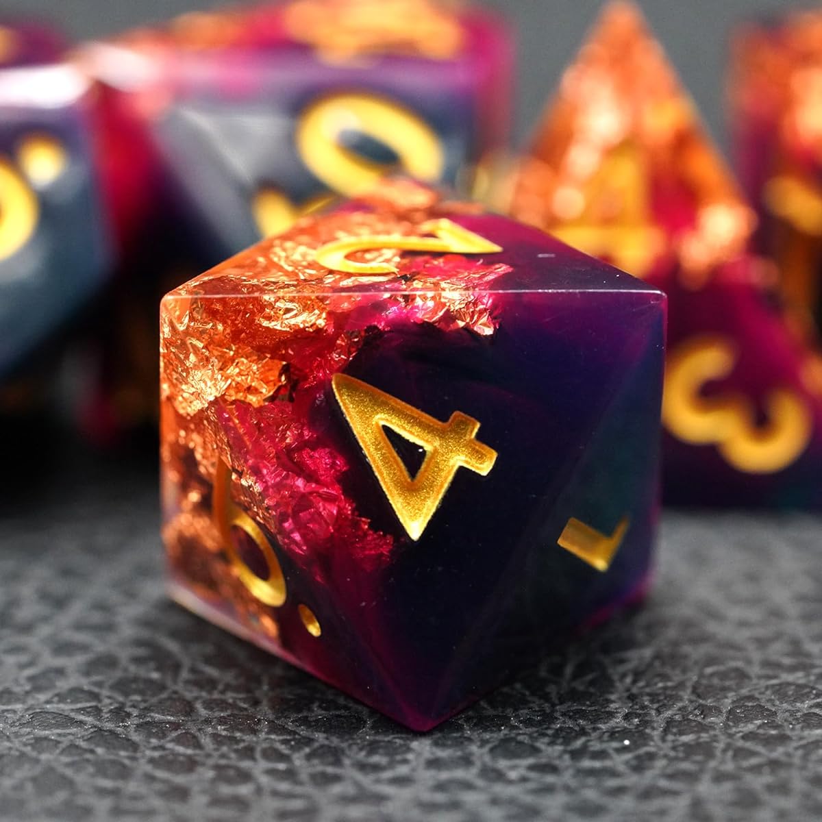DND Dice Set Dungeons and Dragons Dice Gifts D&D Dice D&D Sharp Edge Dice D20 D12 D10 D8 D6 D4 D100 Cool Resin Dice for RPG MTG Games with Gift Box (Rose Blue Red Copper Foil)