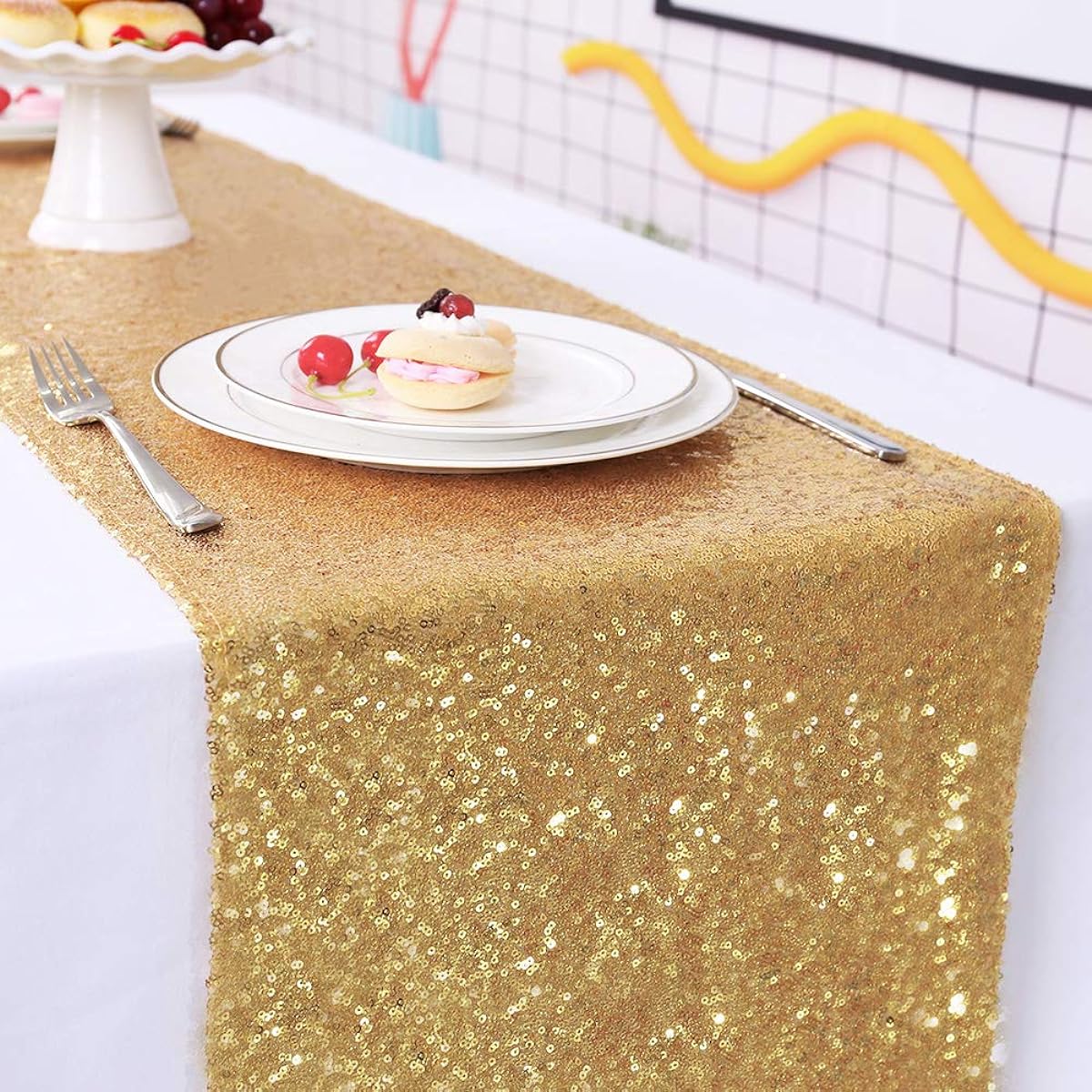 TRLYC Gold Sequin Runner – Gold Table Runner for Weddings (11.1x108 inches)