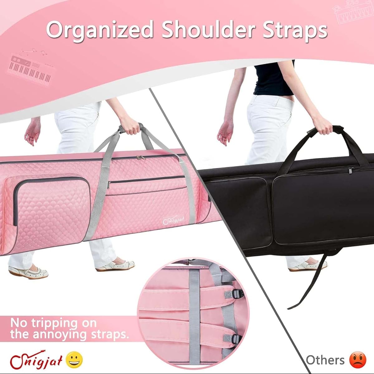 88 Key Keyboard Case for Women (Interior: 53.9" x 13.8" x 6.8") Padded Piano Case with Handle and Adjustable Shoulder Strap, Keyboard Gig Bag for Sheet Music Stand, Sustain Pedal, Pink