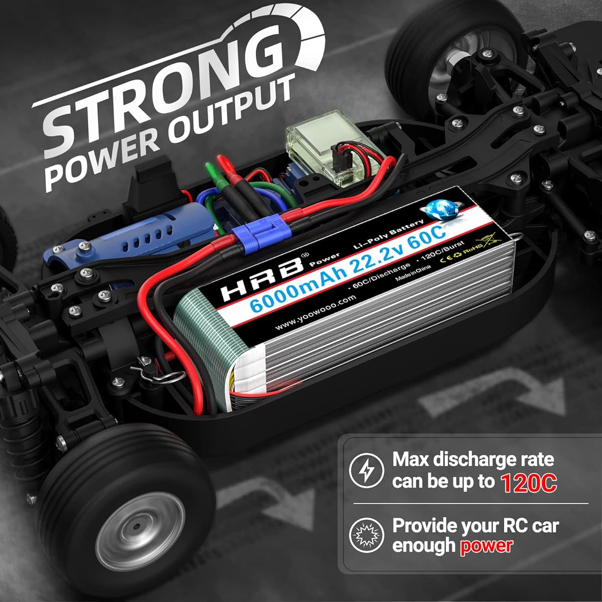 HRB 6S 6000mAh LiPo Battery EC5 60C 22.2V RC LiPo Battery for RC Helicopter Airplane Car Boat Truck (2 Pack)