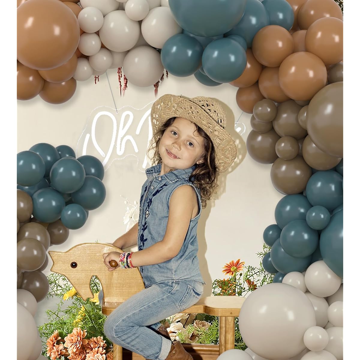 Dusty Blue Brown Balloon Garland Arch Kit, Slate Blue Tan Coffee White Sand Balloons Baby Shower Birthday Decorations Jungle Safari Party Supplies