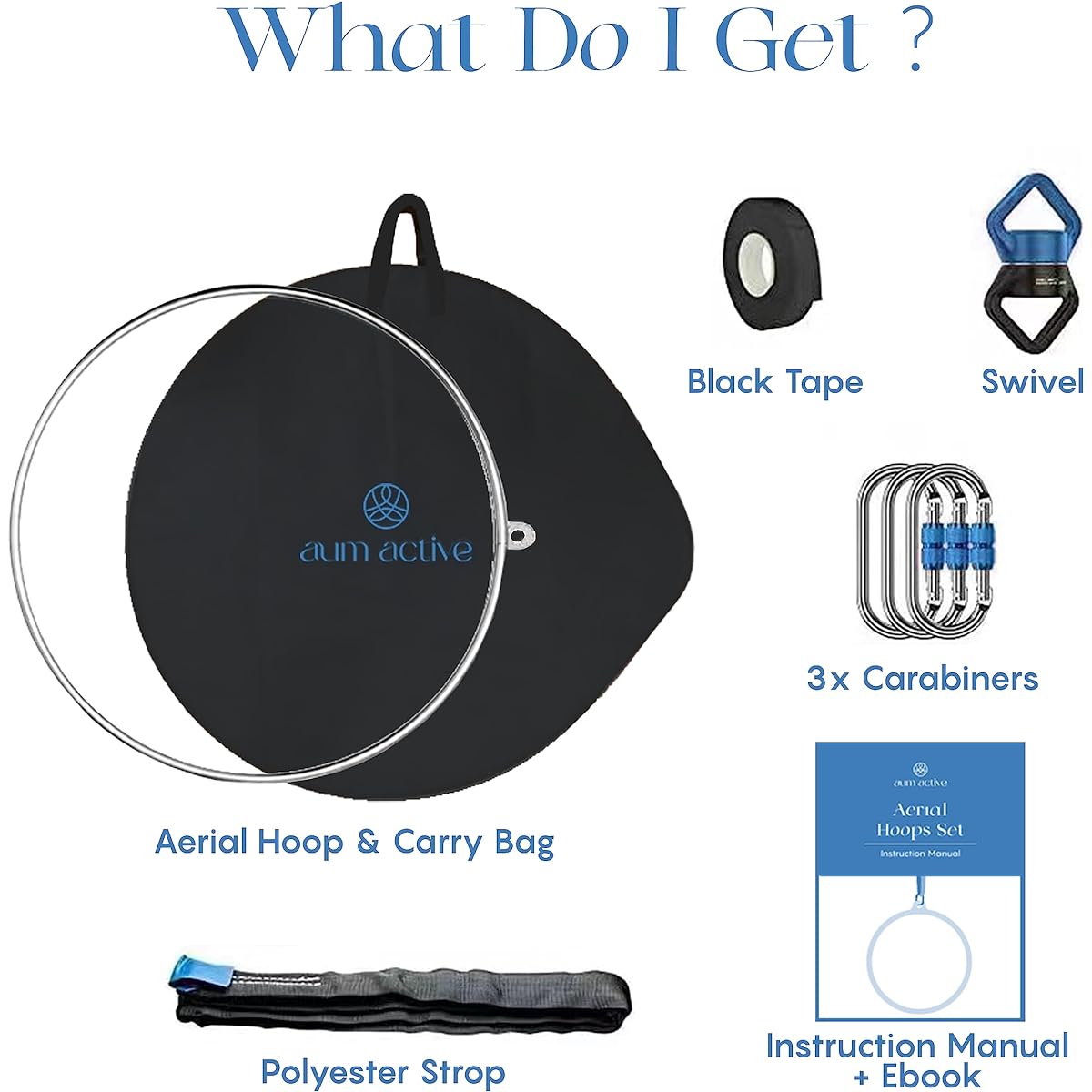 aum active Aerial Hoop 90cm/95cm Single Point Lyra Hoop Set with Aerial Hoop Equipment Storage Bag Included Carabiner Swivel Aerial Drop Tape Included for Beginners Home Practice Circus Ring Included
