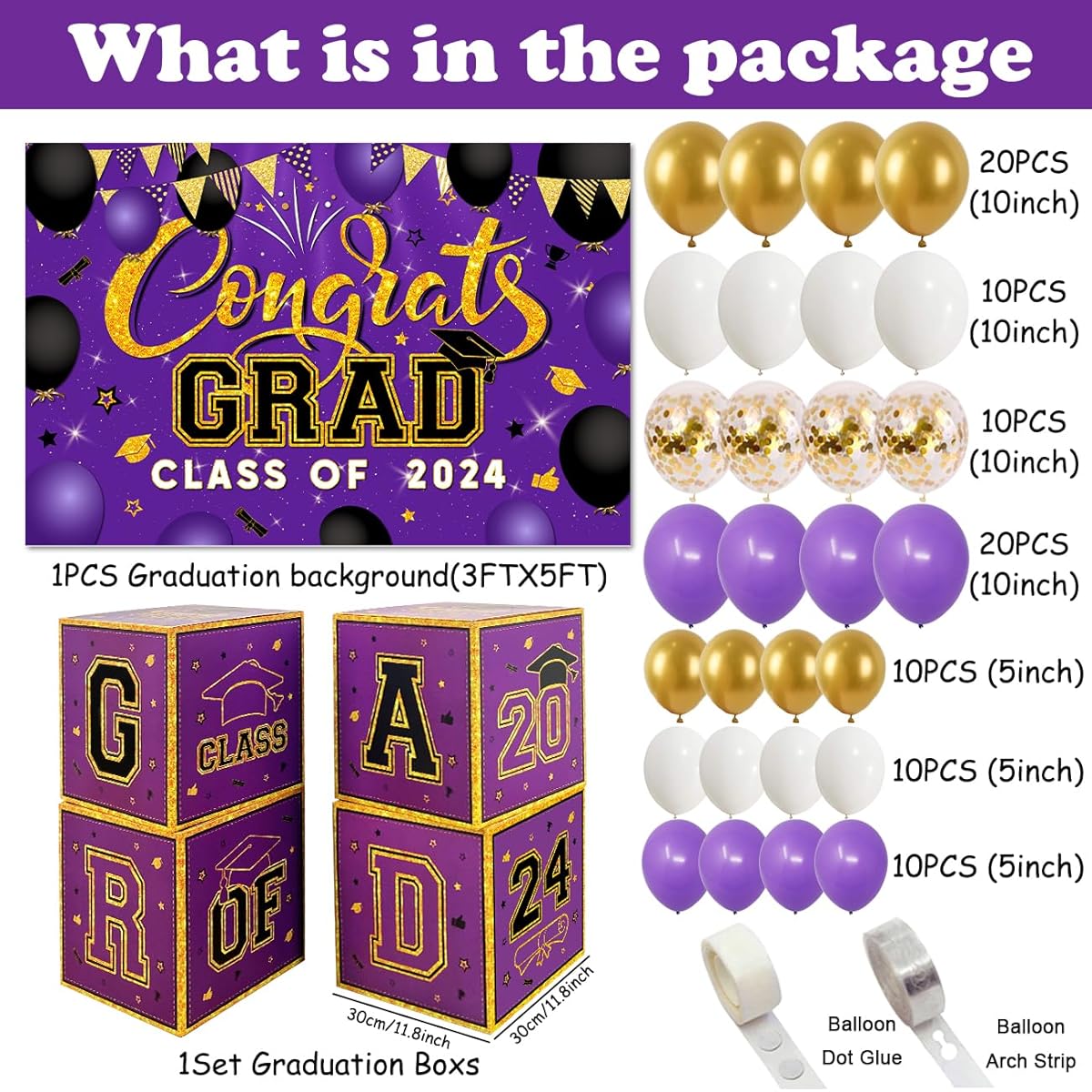 VERSAINSECT Decorations Class of 2024 Purple Graduation Party Supplies Balloon Arch Kit Balloon Box Graduation Banner High School College Graduation Party Decorations (Purple)