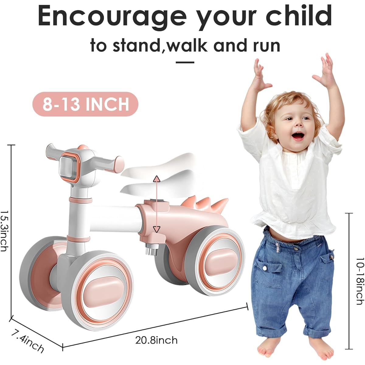 WISIMMALL Baby Balance Bike for 1 Year Old Boys Girls No Pedal Toddler Balance Bike with Adjustable Seat & Headlight Music 10-36 Months Kids Toys First Birthday Gift