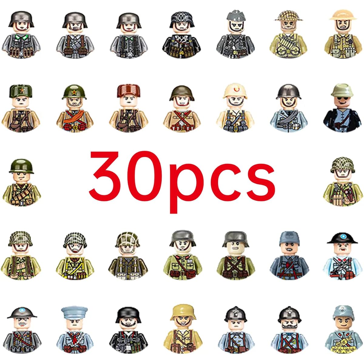 LEERFEI WWII Toy Soldiers Digital Combat Game Set with 30 Classic Army Toy Sets of USA, Germany, UK, France and 30 Other Countries, Form an Allied Force Your Child Owns