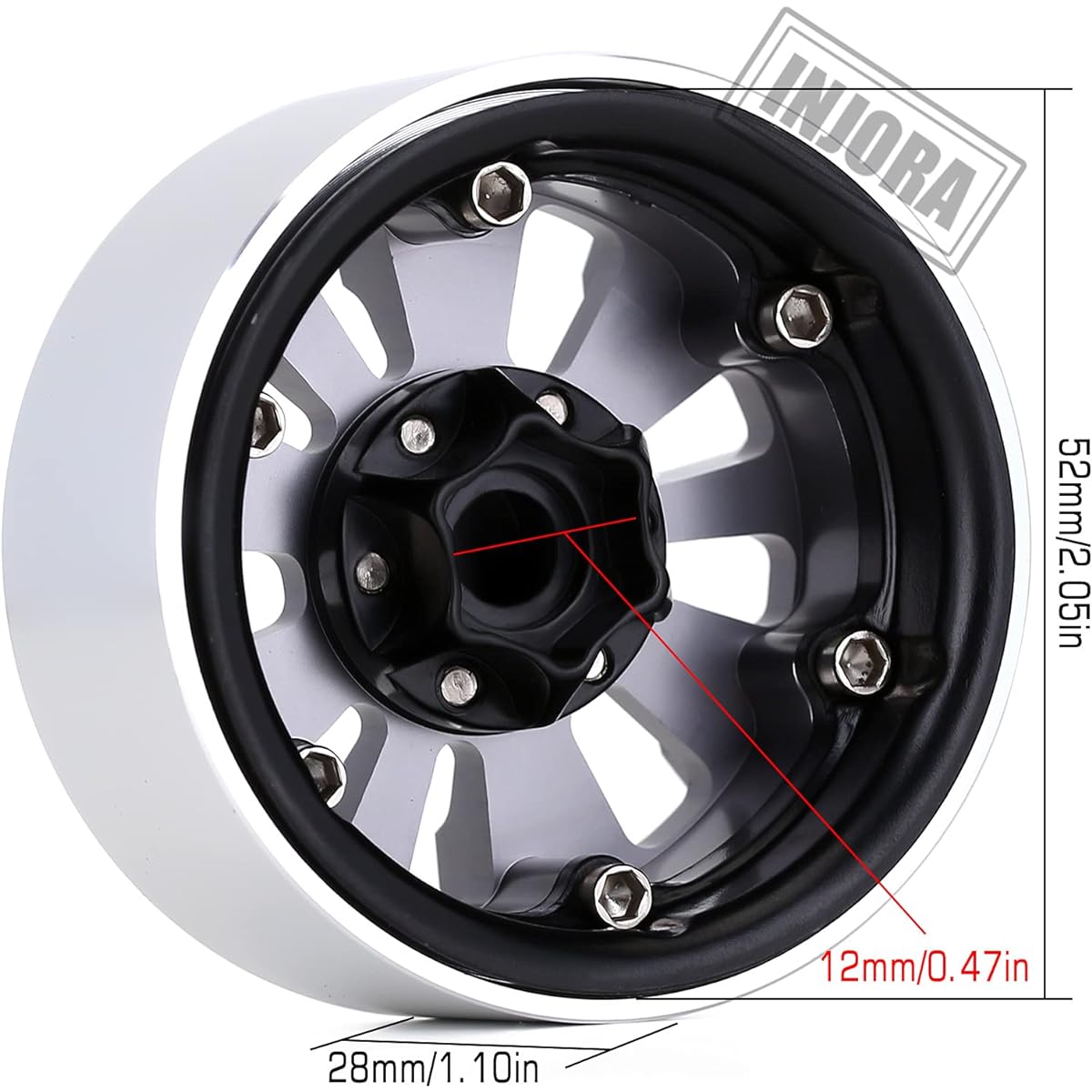 INJORA 1.9 Beadlock Wheel Rim Metal RC Wheel Hub for 1/10 RC Crawler TRX4 Axial SCX10 90046 AXI03007 Redcat Gen8(Grey)