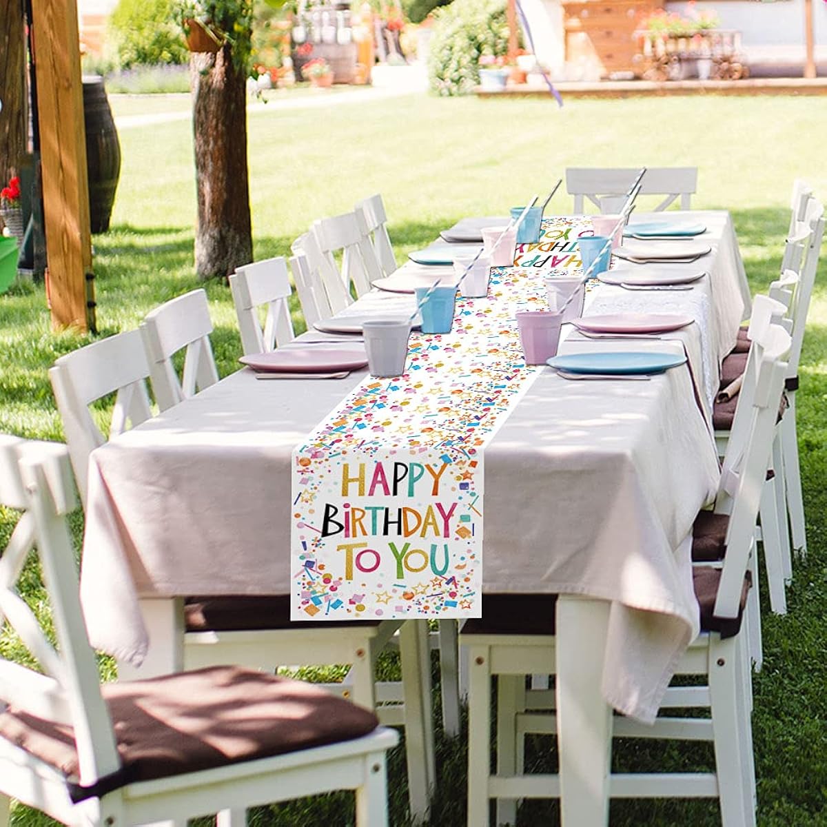 Secarond Happy Birthday Table Runner, Spring Summer Holiday Dining Table Runner Home Party Decoration 13x108inch