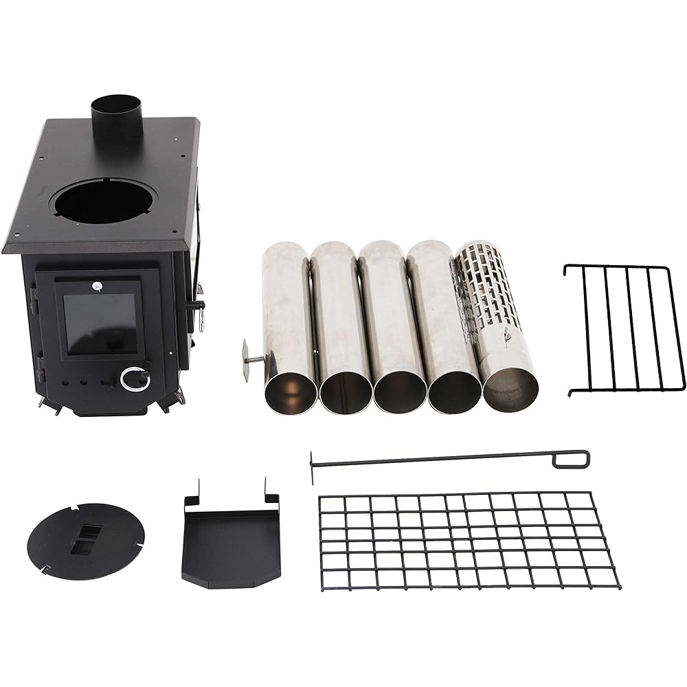 Camping Stove Propworks Wood Stove, Iron Compact, Solo Camping, Fire Stand, Outdoor Lightweight Stove, No Fuel Required, Wood Stove, Camping BBQ, Comes with a Winter Camping Damper for Cooking (L Size)