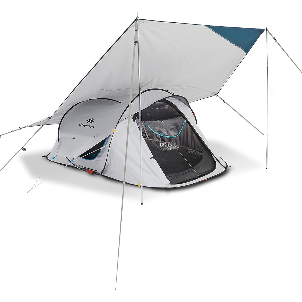 Quechua Decathlon Camping Climbing Multifunctional Tarp/Hexatarp UV Protection Light Blocking Compact Pole Included Easy Setup Easy to Carry White FRESH