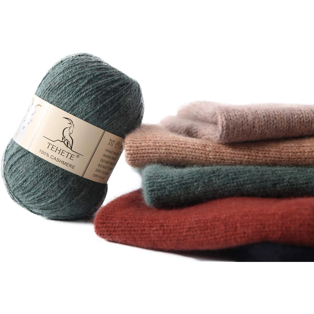 TEHETE 100% Cashmere Yarn for Crocheting 3-ply Warm Soft Luxurious Fuzzy Knitting Yarn 150g (Green)