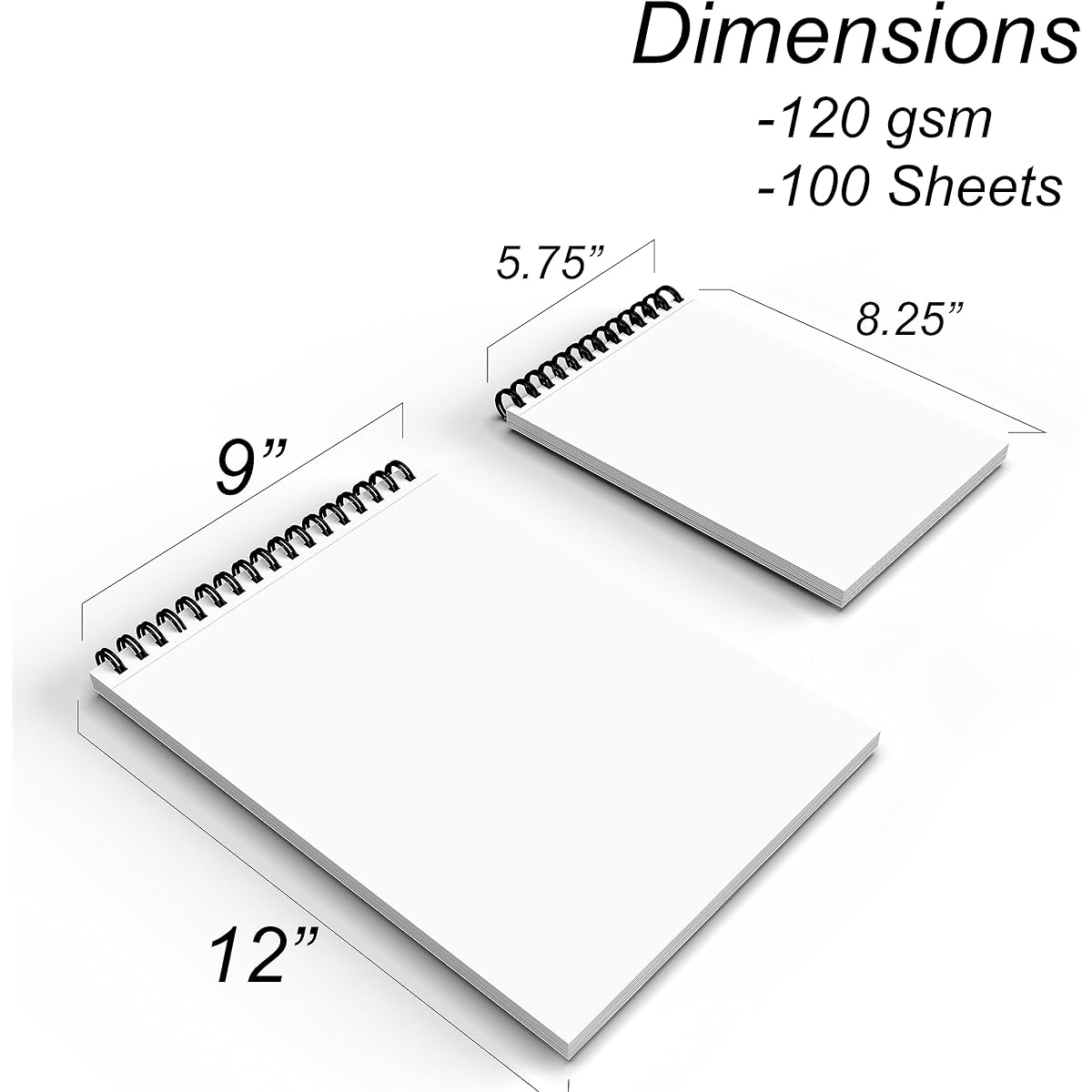 Sketch Pad Sketchbook (2 Pack) Drawing Sketchbook Art Sketchbook Top Spiral Bound Left and Right Handed Perforated Edge 120GSM 100 Sheets (9" x 12" / 5.25" x 8.25")
