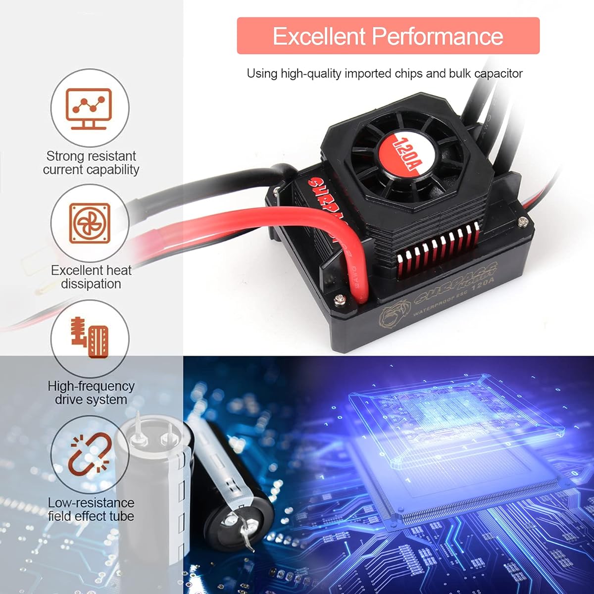 540 Brushless Motor & 120A ESC & Programming Card 3650 5900KV Sensorless Motor Waterproof ESC Electronic Speed Controller Combo Set for 1/10 RC Car Truck