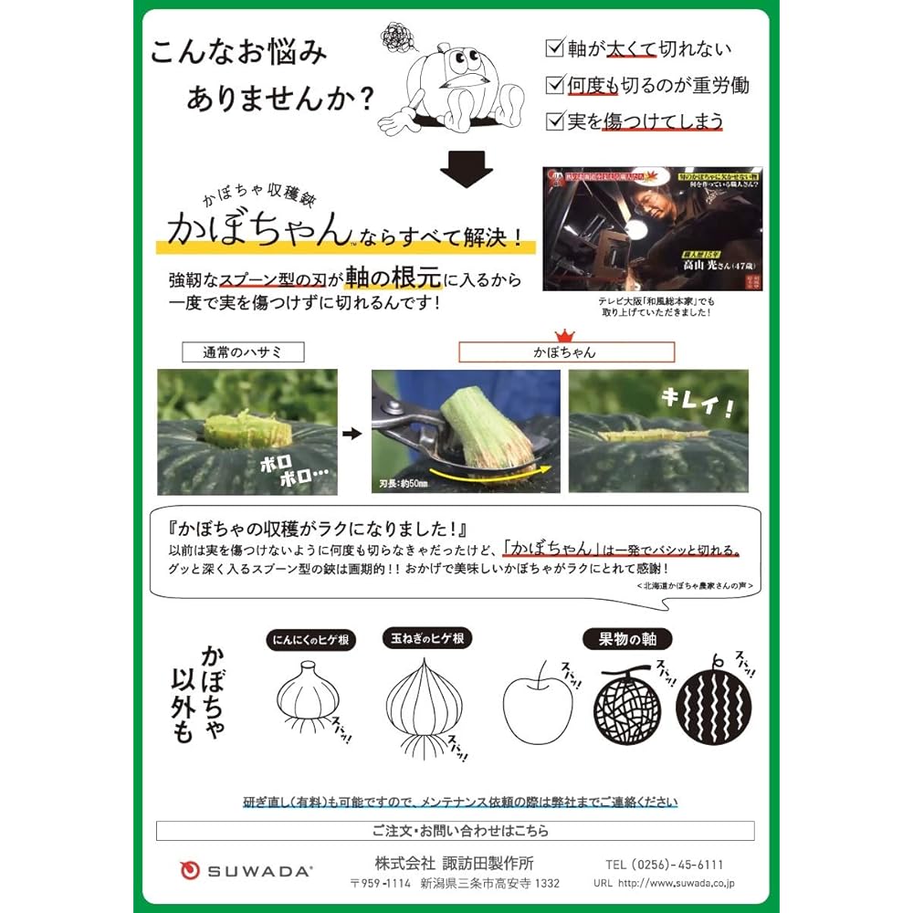 Pumpkin harvesting shears "Kabochan" can easily cut even hard stems! Convenient for cutting the roots of garlic and onions SUWADA