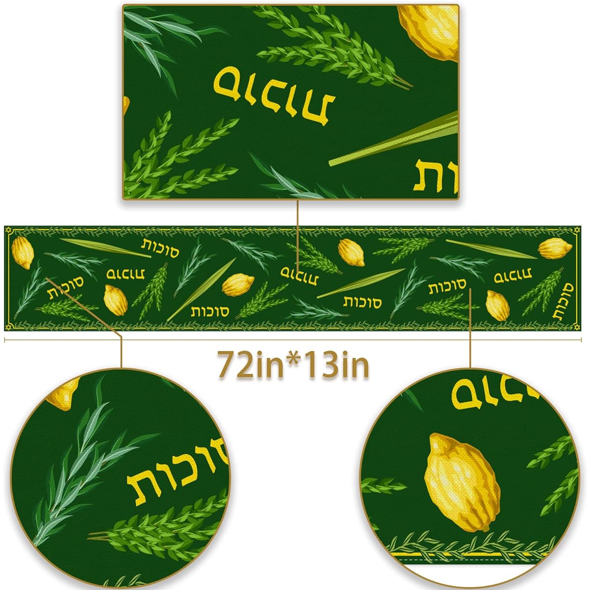 Pudodo Sukkot Table Runner Sukkah Etrog Lulav Table Decoration Jewish Holiday Party Festive Dining Room Home Decor