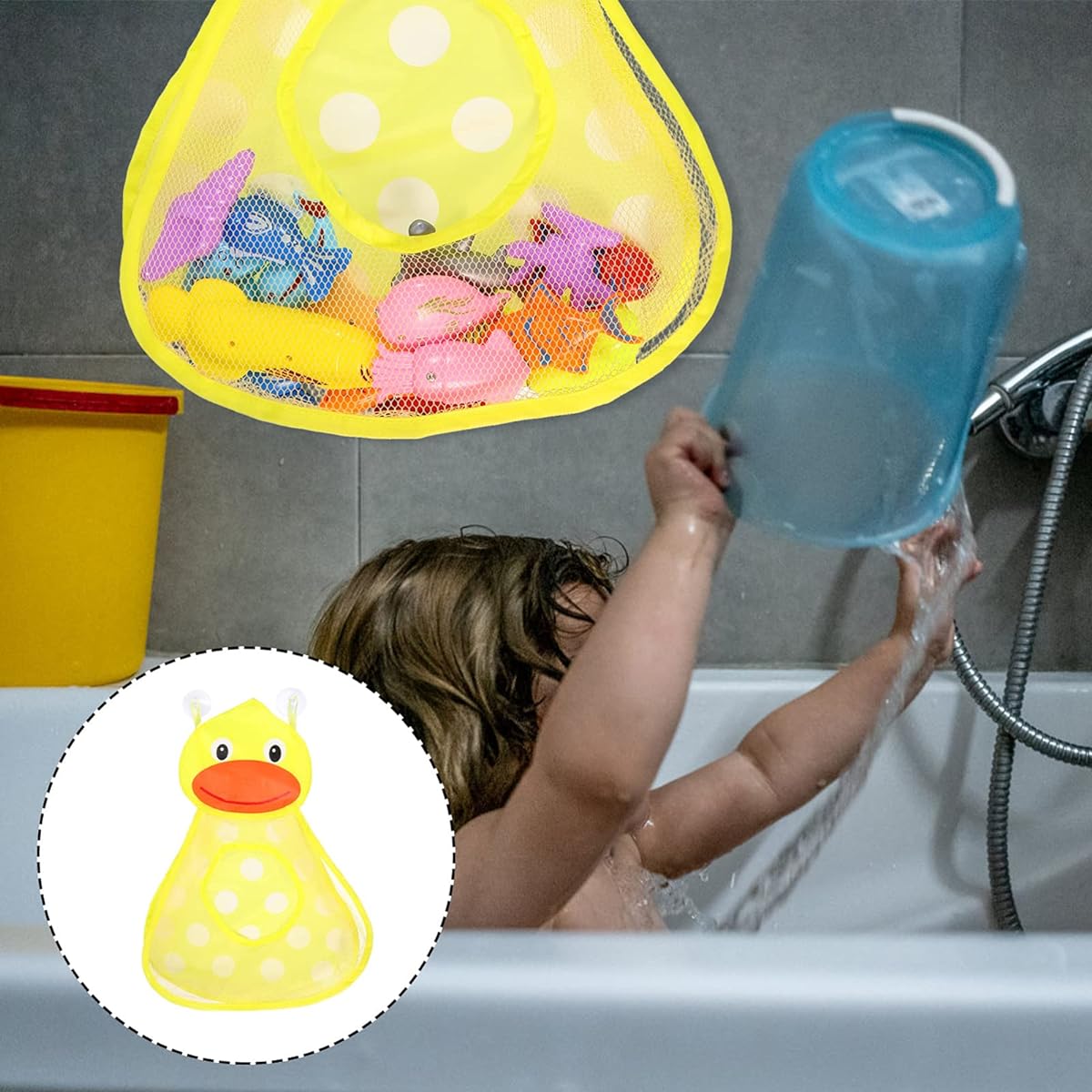 Kisangel Mesh Bath Toys Bath Organizer Bag with Suction Cup Bathtub Toy Holder Net Hanging Storage Bag Caddy Bathroom Toy Bag for Kids Beach Toys