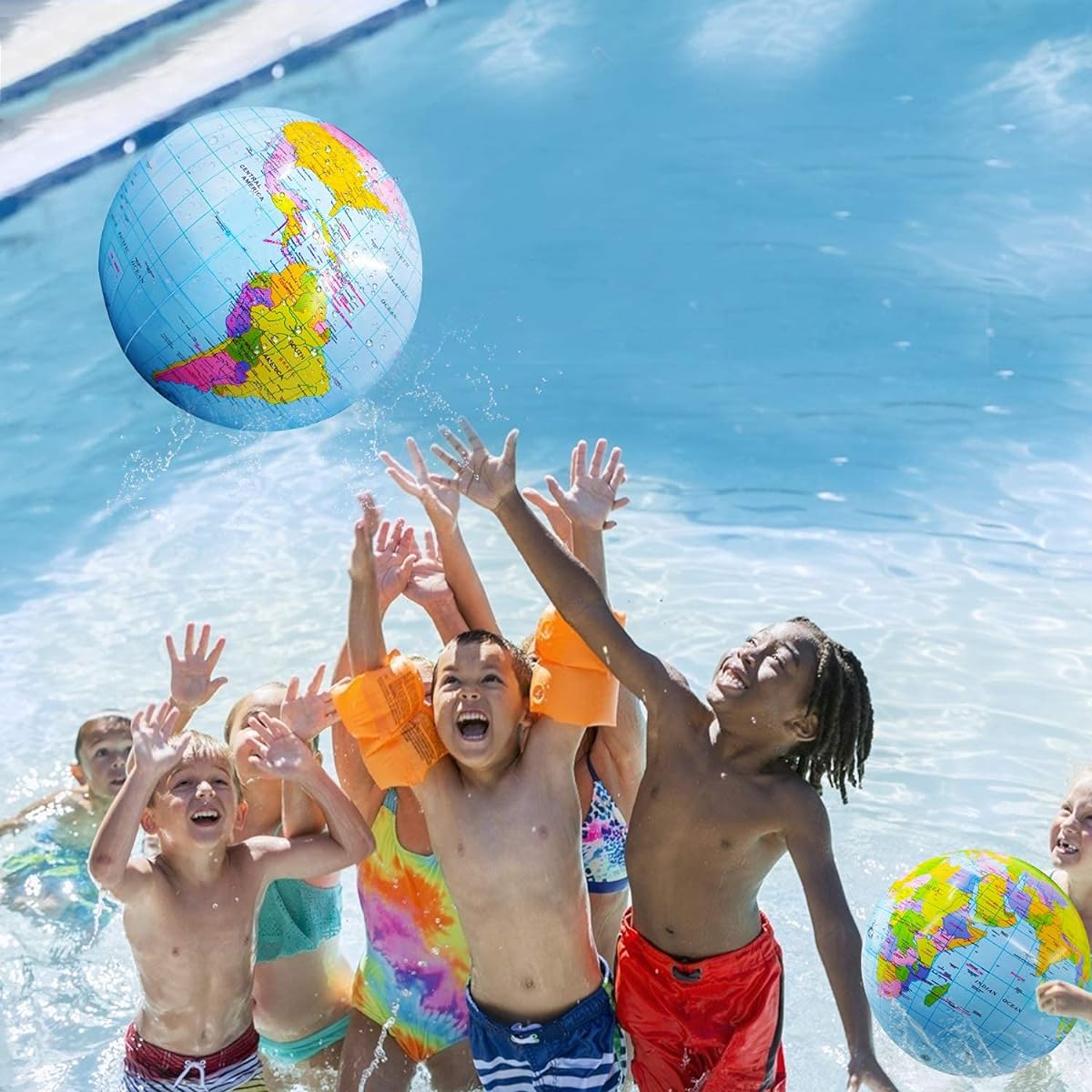 Inflatable Beach Balls Bulk Jumbo 16" World Globe Pool Toy Ball Pool Beach for Summer Pool Party - Swimming Pool Games Water Beach Toys Kids Party Favors Luau Decorations Inflatable Beach Balls