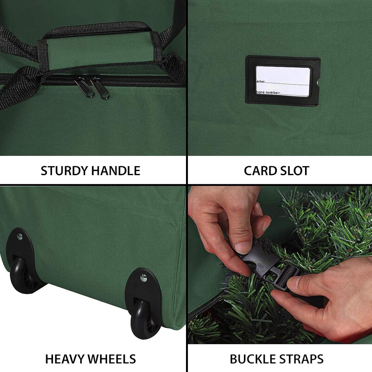 ProPik Holiday Rolling Tree Storage Bag, Large Heavy Duty Storage Container, 22" H x 16" W x 50" L, 2 Wheels & Handle, Fits Disassembled Trees up to 6' Tall, 600D Oxford, Green